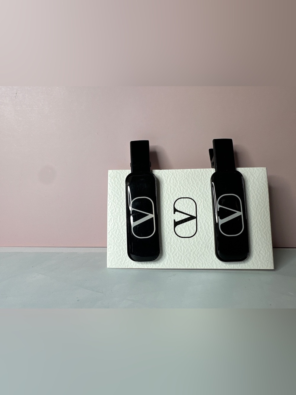 VALENTINO Black Hair Clip with White Logo - Women Skincare Accessory